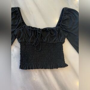 Forever 21 Black Smocked Crop Top